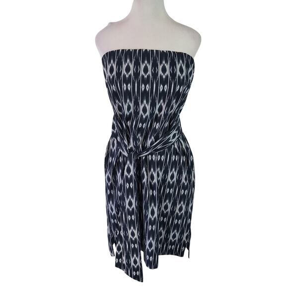 Athleta Size 8 Navy and White Ikat Strapless Anywhere Mini Dress Geometric - Picture 2 of 9